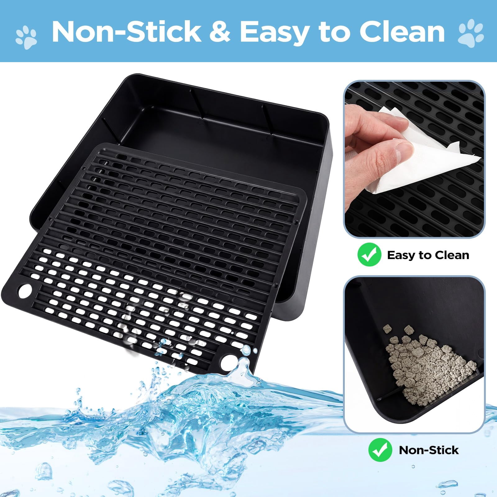 Adjustable 2 Steps Litter Box Ramp  Cat Catcher Mat With Wooden Feet Filter Function Step For Small & Elderly Cats Fits Automatic Boxes (black)