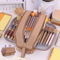 thumbnail image 4 of Large Capacity Multi Compartment Aesthetic Pencil Case For Teens And Adults With Bag Pouch Organizer For Office Supplies (Coffee), 4 of 5