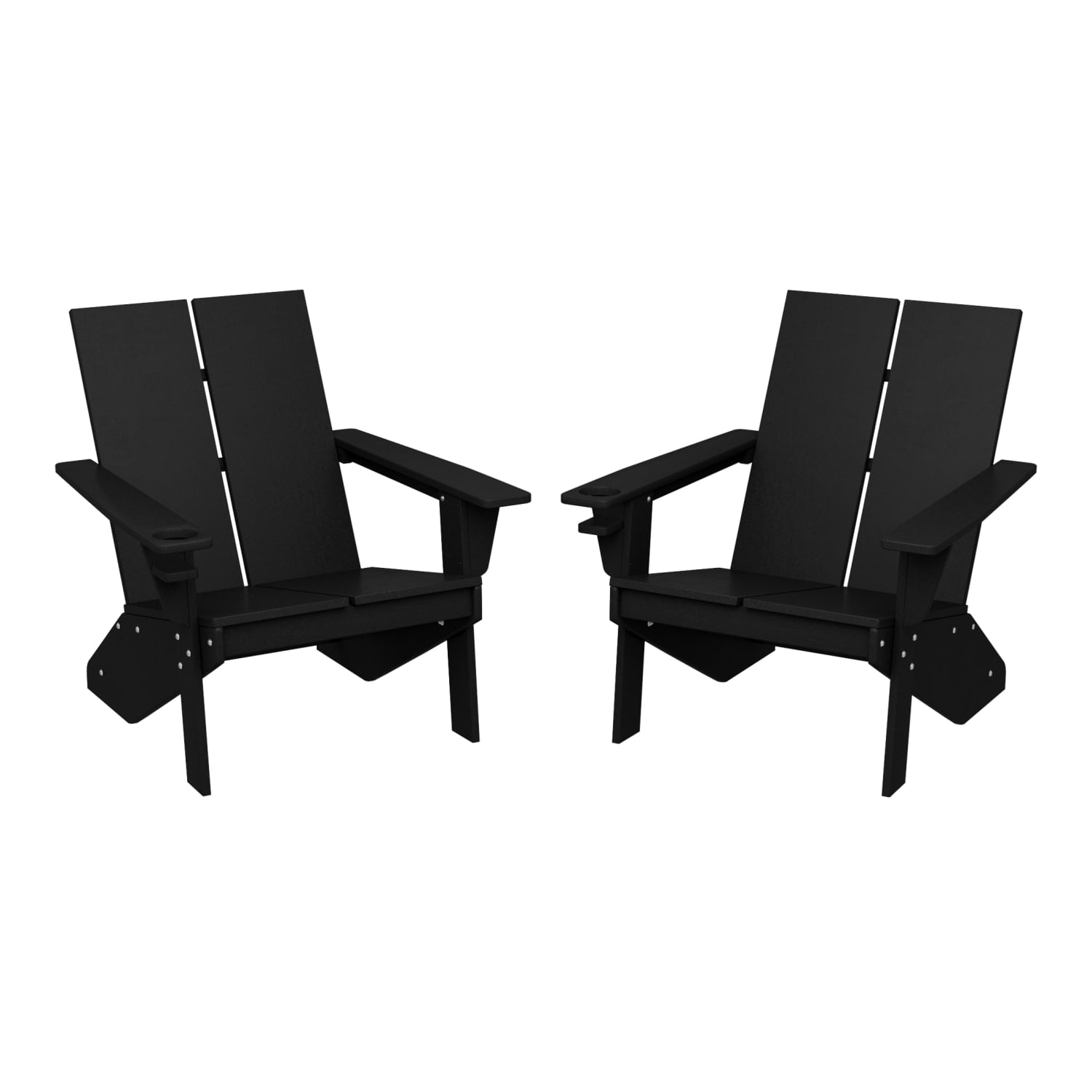 WestinTrends Riviera Outdoor HDPE Modern Adirondack Chair with Cup Holder (Set of 2), Black