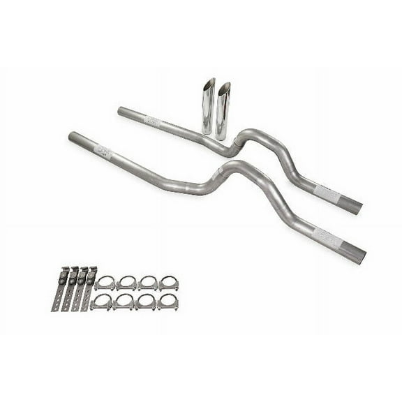 Dual Exhaust Kit 2.5" No Muffler Rear Exit SW Tips Fits 73 to 79 Ford F-Series
