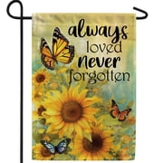 America Forever Always Loved Never Forgotten Garden Flag, 12.5 x 18 inches Double Sided, Sunflower Sympathy Decorations Funeral Gifts Bereavement Memorial Flags for Grave Outdoor Saying Cemetery Flag