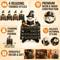 thumbnail image 4 of Cute Ghost Reading Statue, Ghost Figurine on Book Stack Base, Halloween Bookshelf Tabletop Decor, 4 of 6