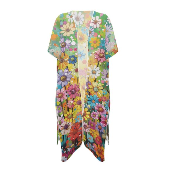 HELLHERO Light Long Kimono Swimsuit Cover Up for Beach Polyester Quick Dry Bathing Suit Cover Up Colorful Floral Pattern