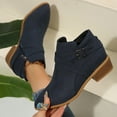 thumbnail image 4 of Modisza Women's Ankle Boots Chunky Low Heeled Short Booties Buckle Side Zipper Suede Dress Western Fall Work Shoes Blue 6, 4 of 8