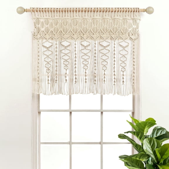 Lush Decor Boho Macrame Textured Cotton Valance/Kitchen Curtain/Wall Decor Single Neutral 40X30
