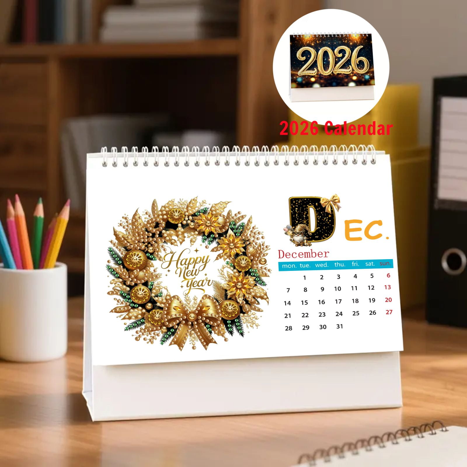 FLOPESN 2026 DIY Diamond Art Painting Desk Calendar,Thick Paper Monthly Flip Tabletop Calendar with To Do List for Home Office Planning-Happy New Year
