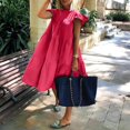thumbnail image 2 of KaLI_store Summer Dresses for Women Womens Summer Casual Dress Boho Short Sleeve Loose Swing Tunic Dresses Hot Pink,M, 2 of 5