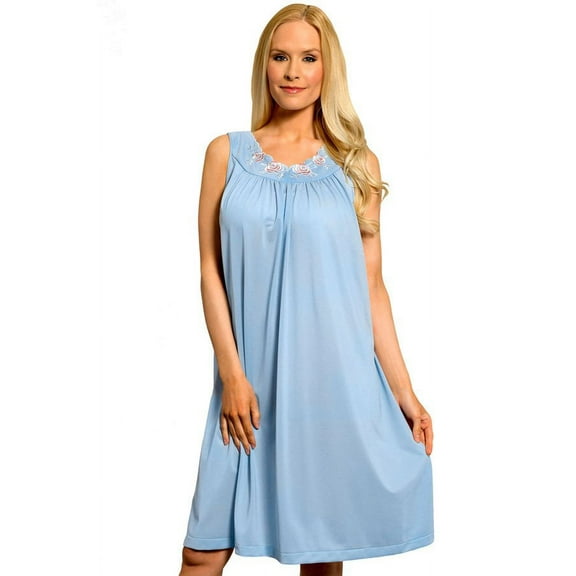 Women's Shadowline 37280 Petals 40 Inch Embroidery Gown (Blue S)