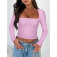 thumbnail image 2 of Women's Sexy Square Neck Long Sleeve Y2K Going Out T Shirt Crop Top, 2 of 6