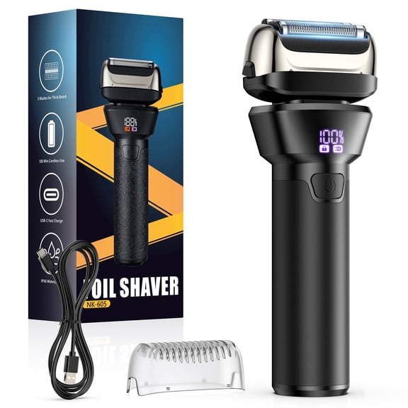 delpattern Electric Foil Shavers for Men Electric Razor with 4D Flex Floating Heads,Rechargeable Beard Trimmer with LED Display,Cordless Face Shaver for Travel,IPX6 Waterproof Wet Dry Face Razor