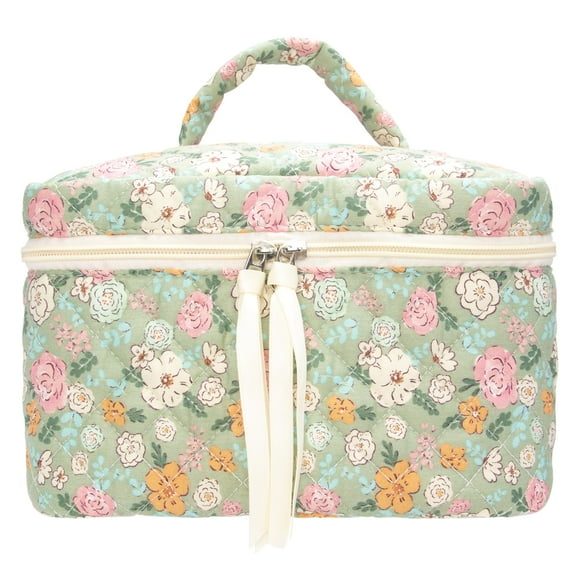 Bolsa de maquillaje PAZIMIIK acolchada con flores verdes vintage para mujer