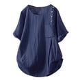 thumbnail image 2 of Hauts d'Entraînement d'Été Grande Taille pour Femmes Mode T-Shirt Uni Col Rond Manches Courtes T-Shirt Assorti T-Shirt Col en V pour Femmes en Liquidation, 2 of 4