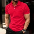 thumbnail image 2 of Yifymode Men's Cotton Short Sleeve Polo Shirt, Button-Down Collar Pocket Classic Fit Casual Top Red XL, 2 of 5