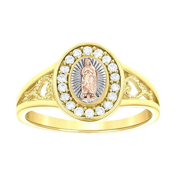 14k 14kt Tri-Color Gold Womens Cubic-Zirconia Oval Guadalupe Religious Ring