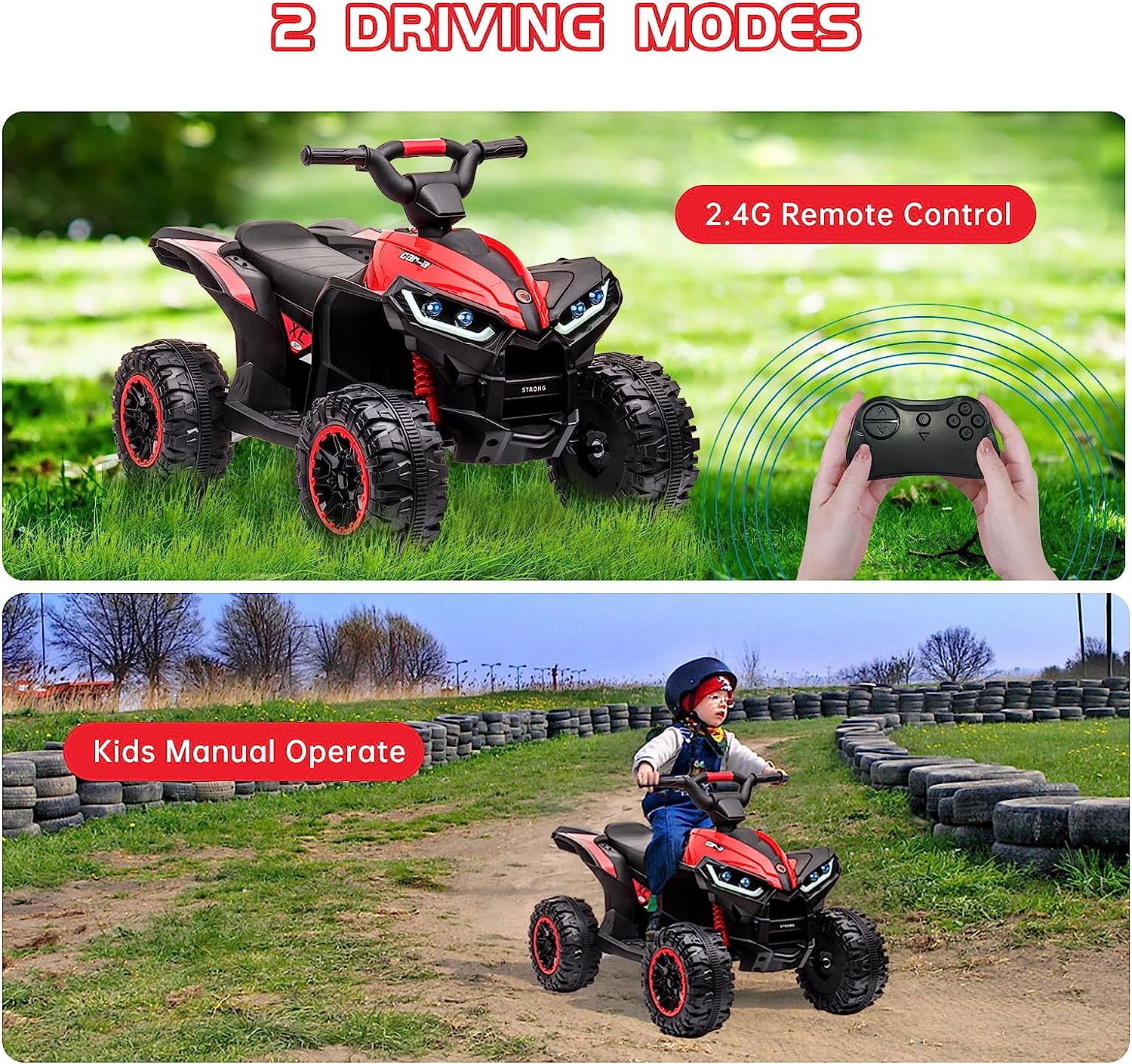 Trilenars Electric Quad Bike 12V, Ride On Car ATV Toy with Remote Control, Music, LED, Horn, 2 Speed, for Ages 3-5 Years,Red