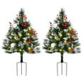 thumbnail image 2 of HOMCOM 2.5 Ft/30" 2 Pack Outdoor Entryway Pre-Lit Artificial Christmas Tree Cordless with 70 Branches, Warm White LED lights, Red Berries, Pine Cones, Balls, Green, 2 of 9