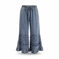 thumbnail image 4 of Mutghys Wide Leg Jeans for Women Ruffle Hem Elastic Waist Drawstring Solid Color Denim Jeans with Pockets Vacation Party Loose Comfy Casual Jeans S-2XL, 4 of 5