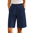 thumbnail image 2 of Women's Wide Leg Shorts Baeitkot Women's High Waisted Shorts Pleated Wide Leg Knee Length Casual Shorts with Pockets for Work Office Navy M, 2 of 9
