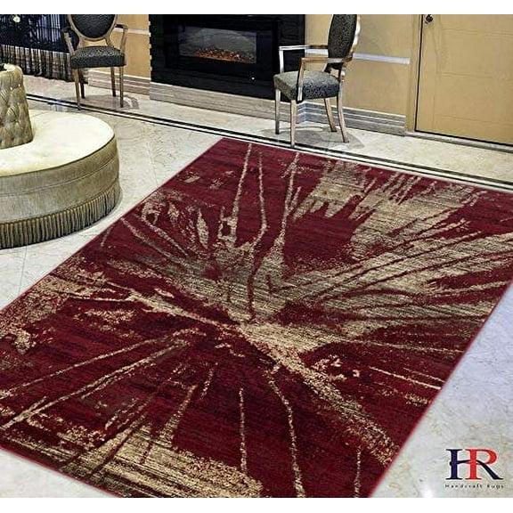 Beige/Lava Splash Abstract Explosion Pattern Distressed- Modern Vintage Area Rug