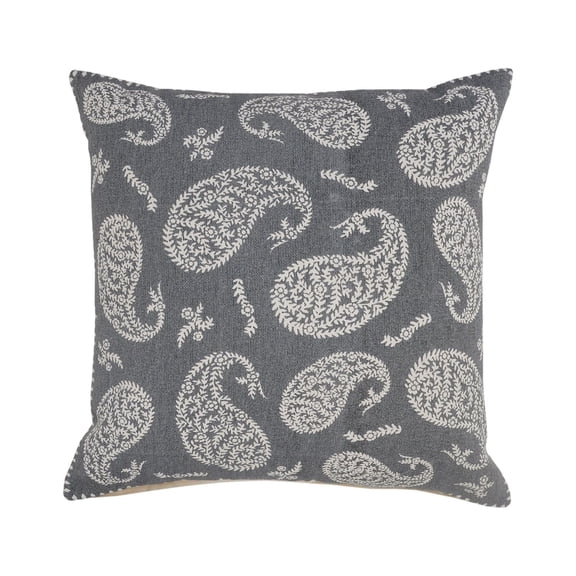 Laddha Home Designs 24" Gray and White Paisley Square Throw Pillow