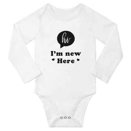 

Hi I m New Here Cute Baby Long Sleeve Jumpsuits Clothes Boy Girl Unisex (White 12-18M)