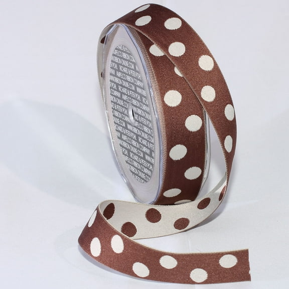 The Ribbon People White and Brown Polka Dot Woven Craft Ribbon 1" x 54 Yards