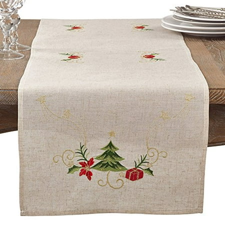 

Fennco Styles Embroidered Christmas Tree Design Holiday Linen Blend Table Runner 16 W x 120 L