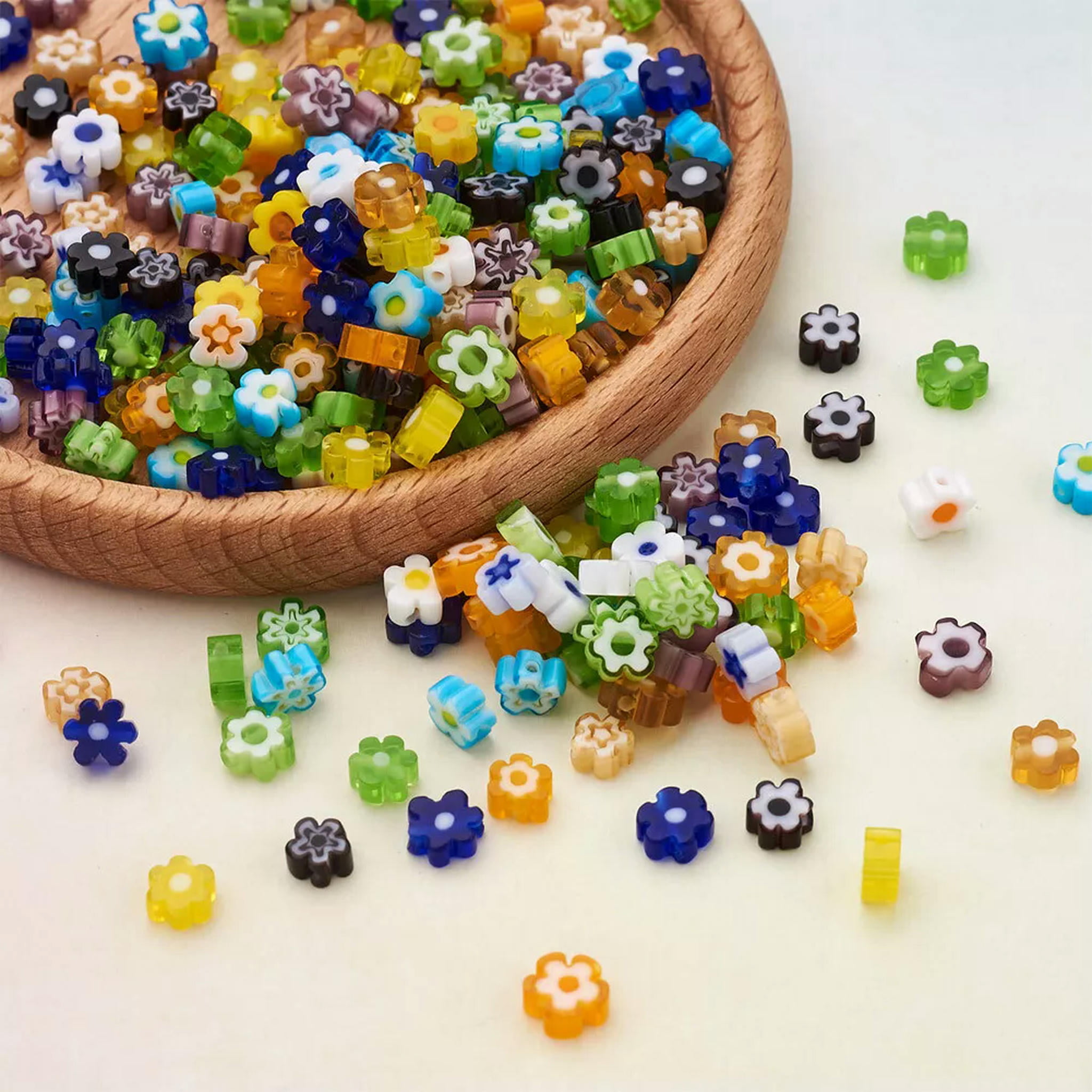 EOEMY 300Pcs 10 Colors Flower Handmade Millefiori Glass Beads Colorful Loose Spacer