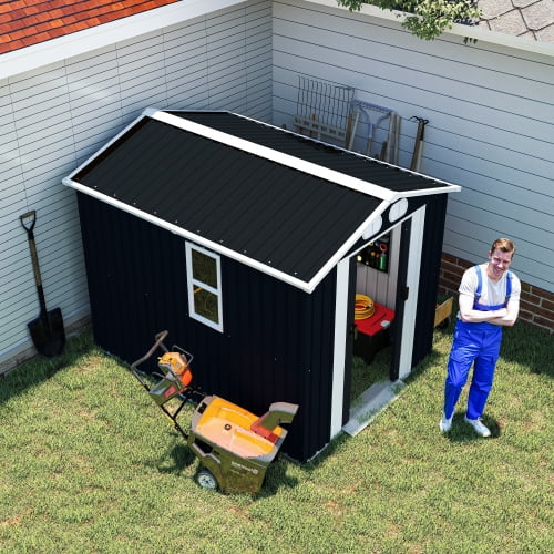 8x6 FT Outdoor Storage Shed, Metal Tool Shed with Lockable Doors, Air Vents, Clear Window for Backyard Garden Patio