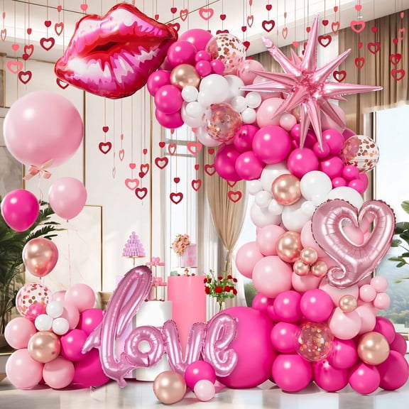 Valentine's Day Balloon Garland Kit, 113PCS Pink Rose Gold Romantic Balloon Decorations Set for Party, Wedding, Anniversary - Create Stunning Love-Themed Ambiance