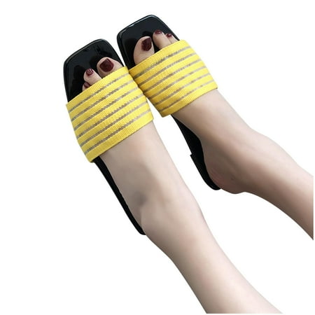 

Zunfeo Womens Flat Shoes- Open Toe Sandals Outdoor Slippers Casual Comfy Couple Slippers Yellow 9