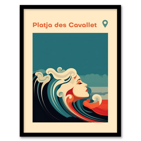 The Seaside Calls Platja des Cavallet Beach Ibiza Spain Modern Woman of the Waves Sea Siren Ocean Art Print Framed Poster Wall Decor 12x16 inch