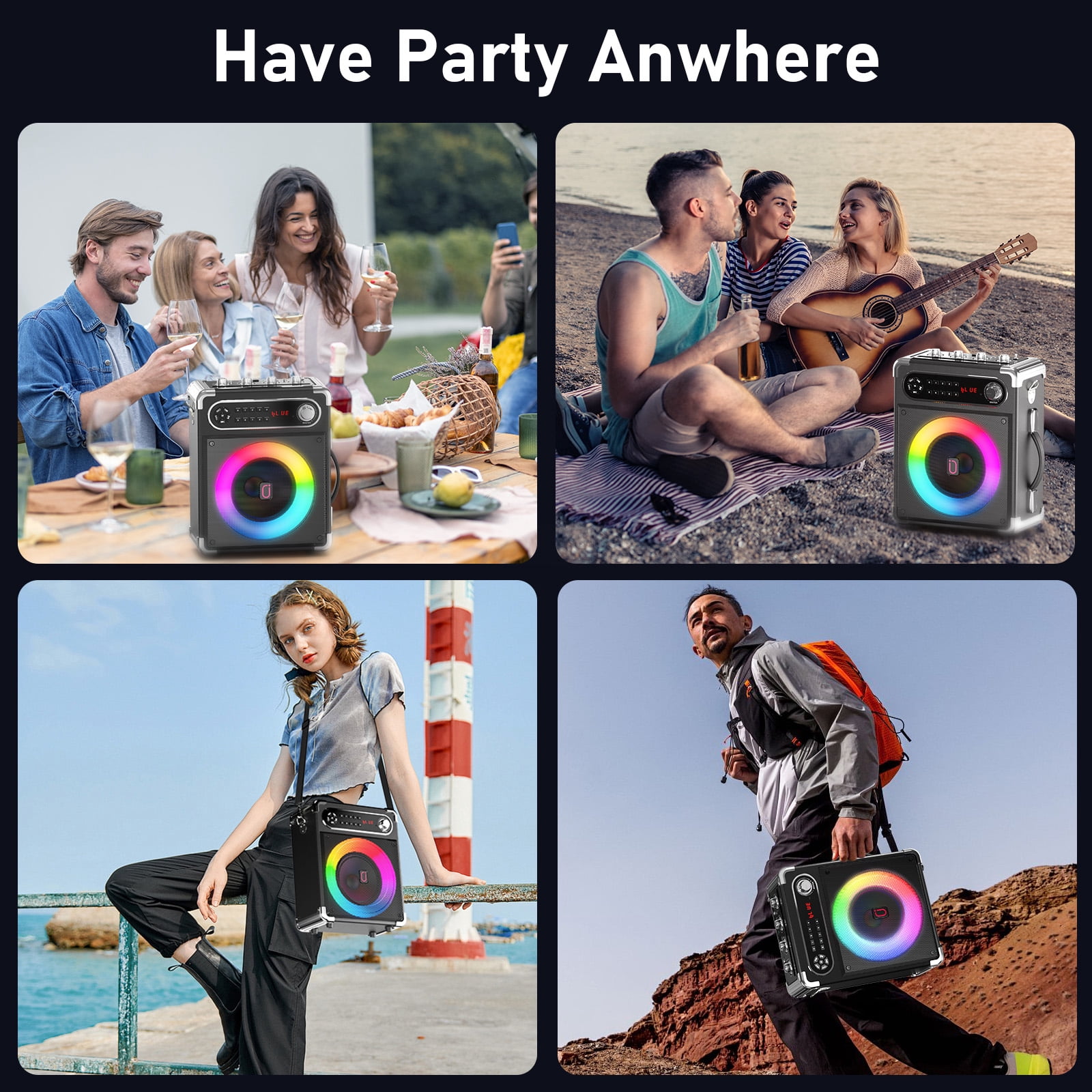 FanFun Karaoke Machine for Adult, Portable Bluetooth Speaker for Party, Home Karaoke System with 2 Microphones, Dj Lights