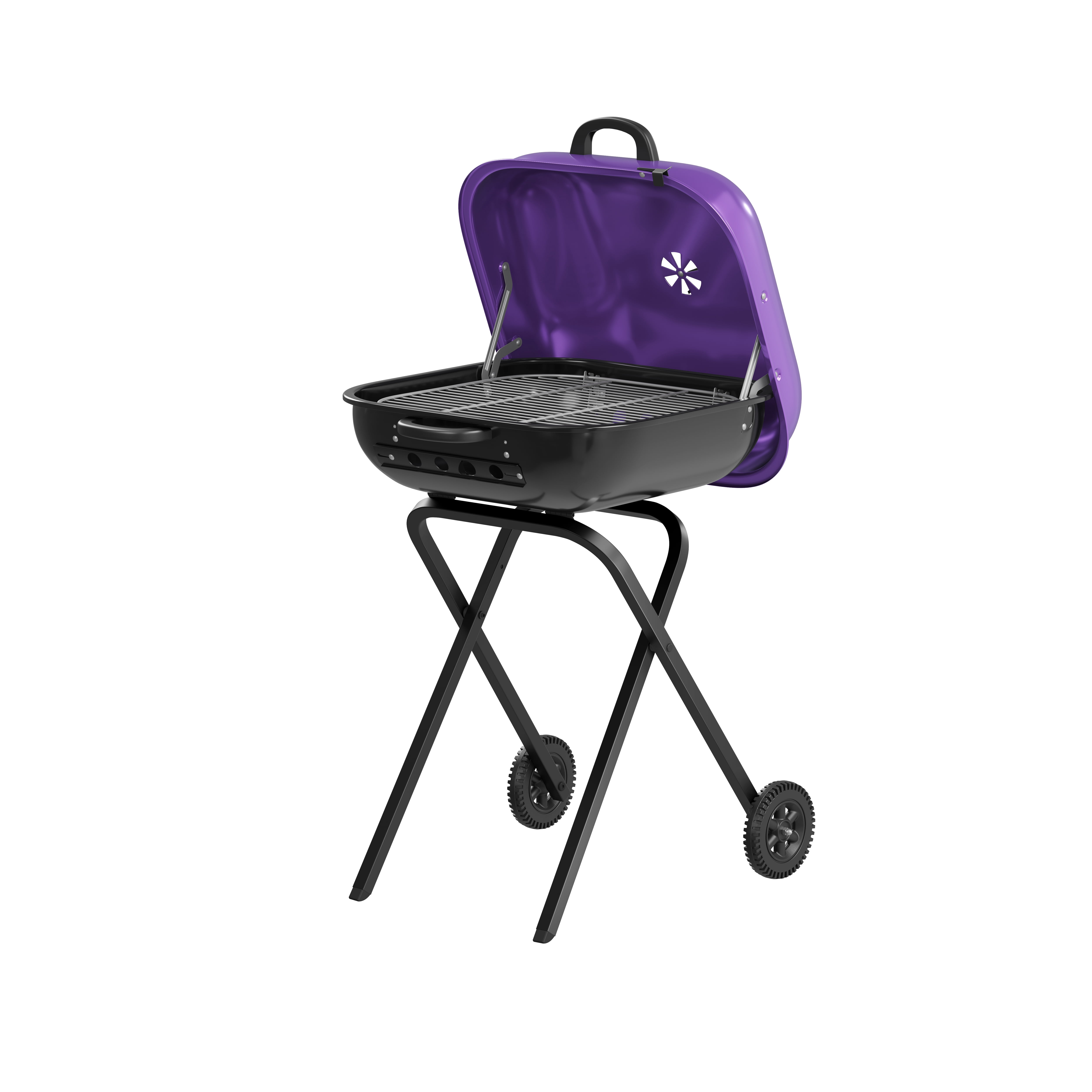 Americana Walk-A-Bout 100% Pre-Assembled Portable "Original Square Charcoal Grill" -Steel,  Purple