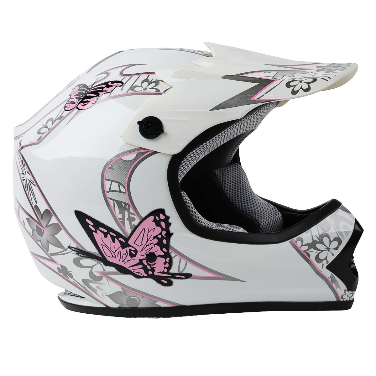 TCMT DOT Youth & Kids Motorcycle Helmet Pink Butterfly White with Goggles & Gloves for Atv Mx Motocross Offroad Street Dirt Bike S Size