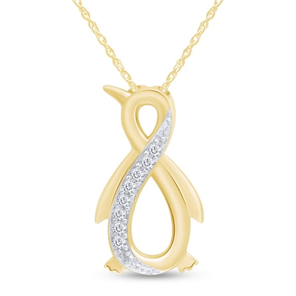 AFFY 0.10CT Diamond Penguin Infinity Womens Pendant Necklace 14k Yellow Gold over Silver