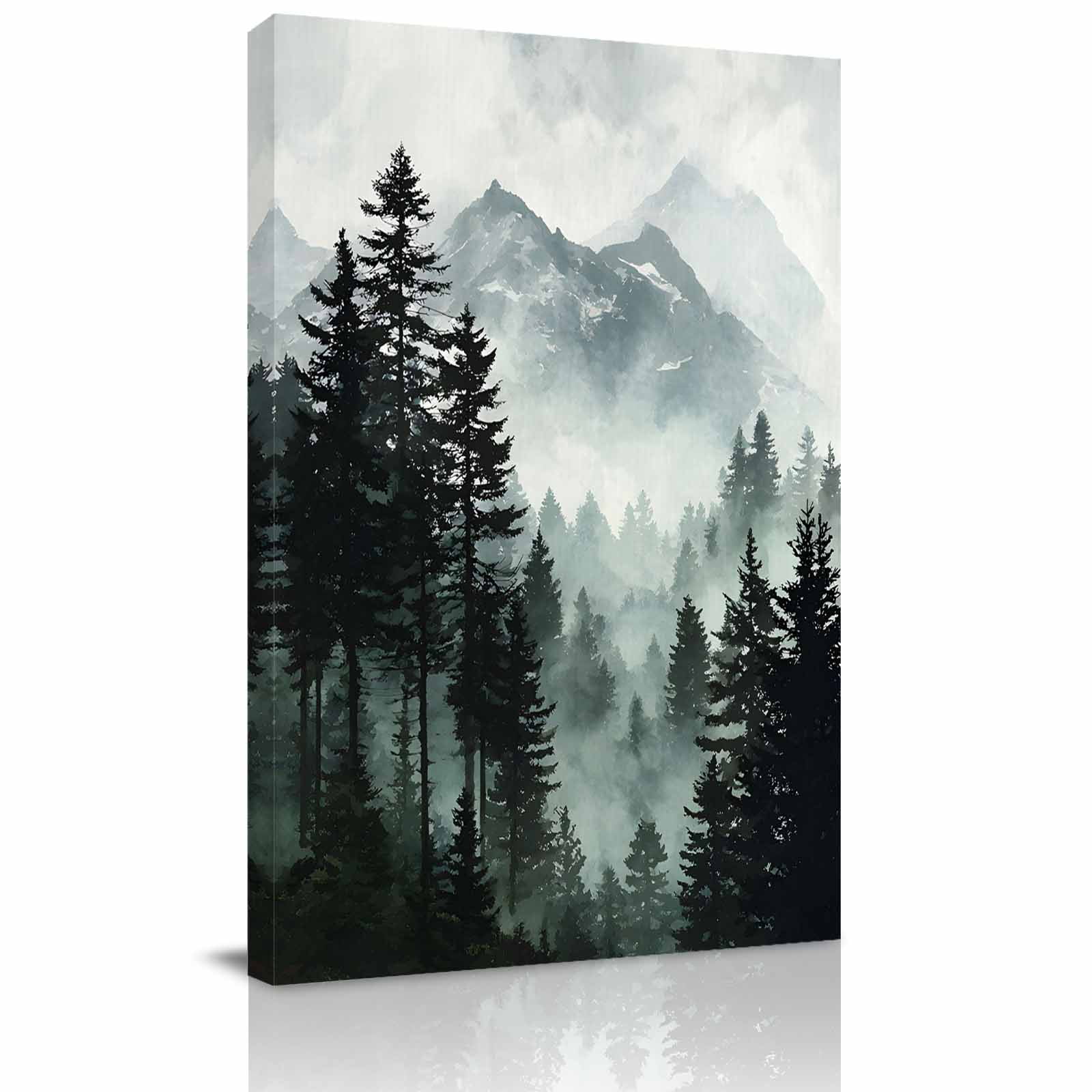 Canvas Wall Art Black Forest Framed Canvas Prints for Kitchen Bedroom Nature Foggy Mountain Pine Tree Small Gallery Wrapped Wall Decor for Home Office Gifts 8 x12 Ship Next Day