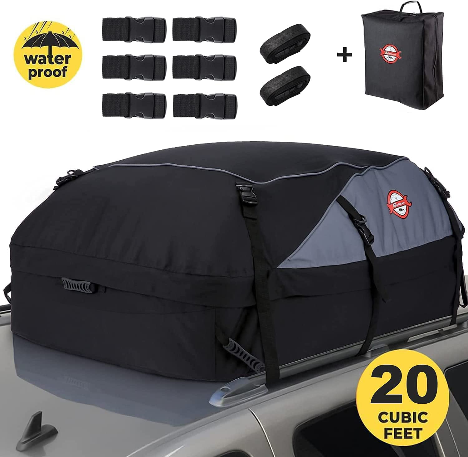 Sailnovo Car Roof Bag Cargo Carrier 580L Waterproof Rooftop Luggage Bag Softshell Carriers with 10 Reinforced Straps and Storage Carrying Bag for All Vehicle with/Without Rack 