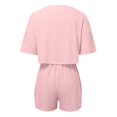 thumbnail image 5 of Xunmmm Women's Pajamas Set Comfortable Loose Solid Color Mesh Hollow Short Sleeve T-shirt and Short Home Clothes 2 Piece Set Loungewear, 5 of 6