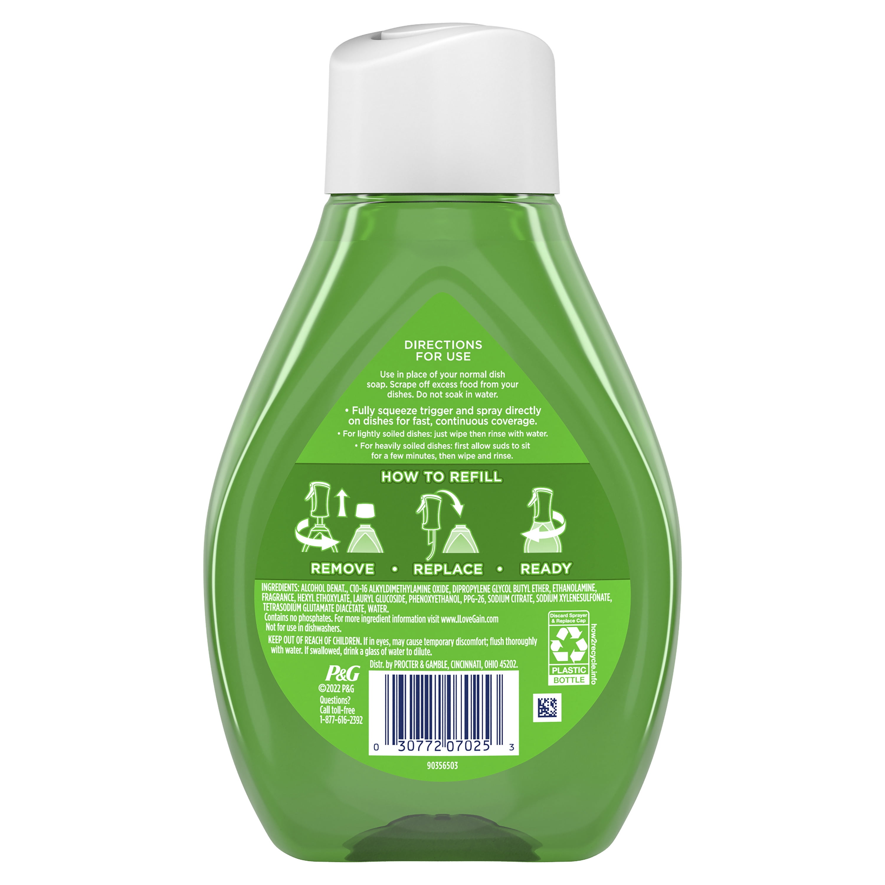 (3 pack) Gain Power Blast Dish Spray, Dish Soap, Apple Mango TangoRefill, 16.00 fl oz