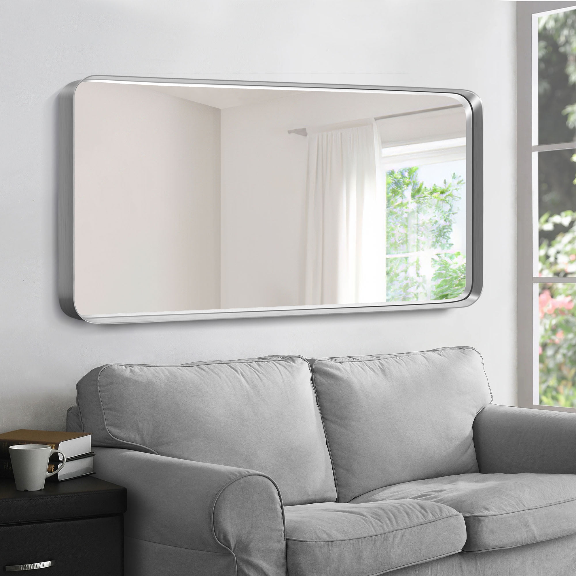 MAYEERTY 50"x 32" Decorative Wall Mirror , Bathroom Vanity Mirror Accent Mirror, Silver
