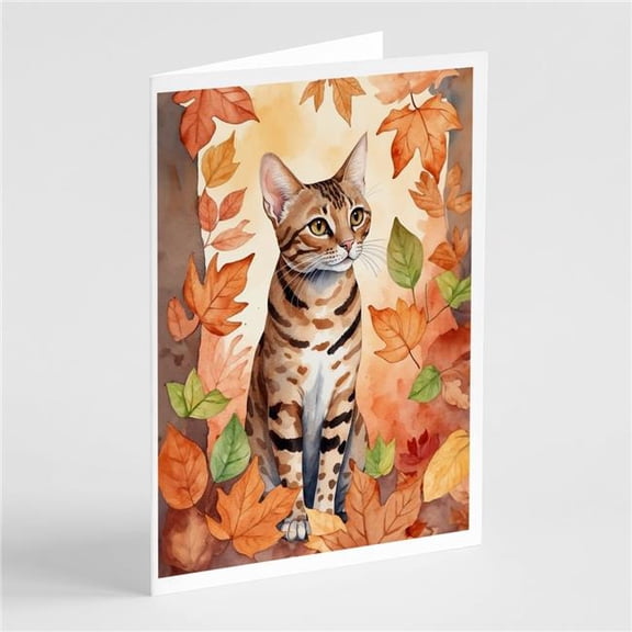 Carolines Treasures DAC7154GCA7P 5 x 7 in. Ocicat Cat in Fall Leaves Greeting Cards - Pack of 8