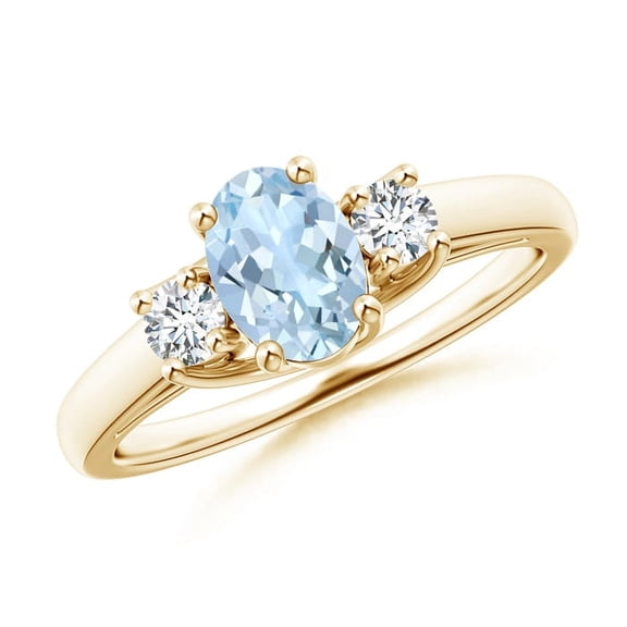 925 Silver Yellow Plated 1.20 Ctw Aquamarine Three Stone Band Ring Women Engagement Ring