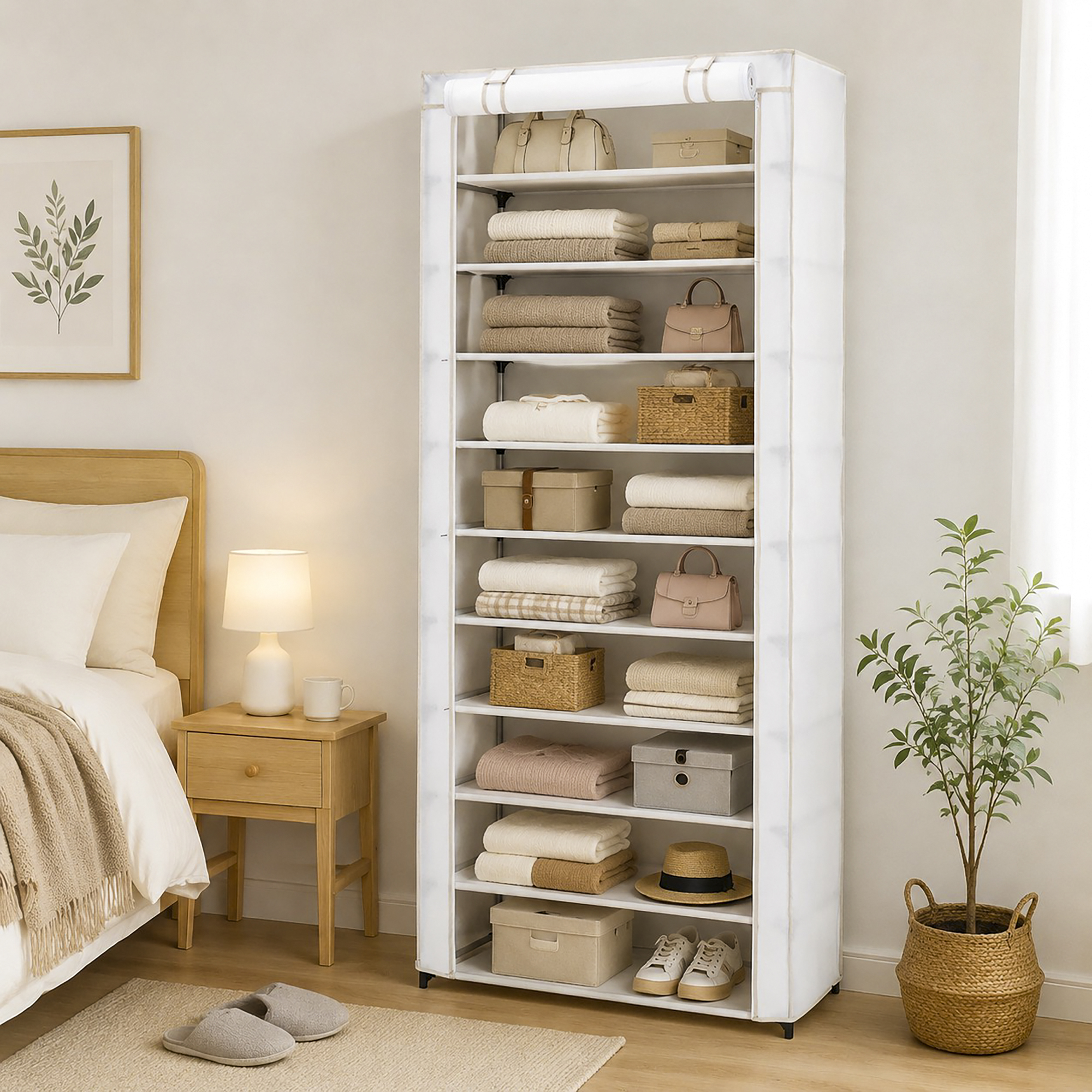 Mainstays 10-Shelf Shoe Organizer with Cover, White photo 6