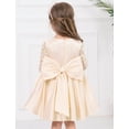 thumbnail image 6 of OBEEII Flower Girls Dresses Bow Knot Satin Dress Lace Sleeve Pageant Party Dress for Wedding Ball Gown Communion, Champagne Size 6M-6T, 6 of 8