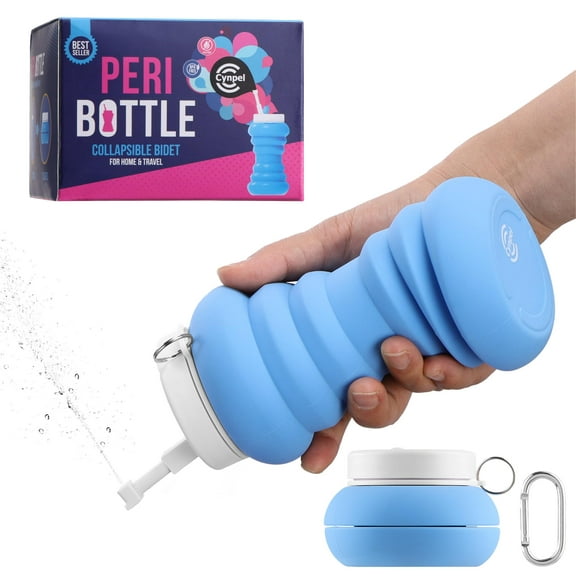 Cynpel Foldable Peri Bottle - Compact Leak-Proof Portable Travel Bidet Sprayer - Ideal for Postpartum Care Perineal Spray Wash & Personal Hygiene - Jet Spray Portable Bidet - Blue