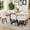 White / Marble-Wood, variant on UZUGUL 7-Piece Oval Dining Table Set with 6 White Chairs Faux Marble Sides & Horizontal Wood Grain Center, Space-Saving Design, 3-Box Delivery