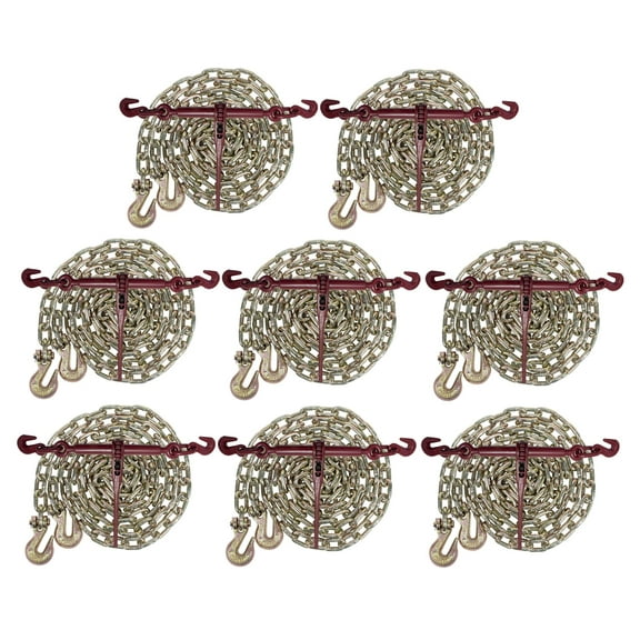 5/16" Grade 70 Chain and Binder Kit | Includes (8) 5/16" - 3/8" Ratchet Load Binder & (8) 5/16" x 16' G70 Transport Chain w/Grab Hooks | 4700 lbs WLL for Flatbed Truck Trailer Tie Down