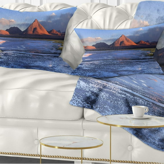 Designart Colorado Lagoon and Volcano Pabellon - Landscape Printed Throw Pillow - 12x20