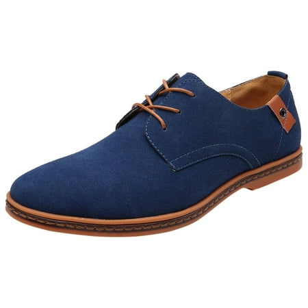 Sexlip Men s Dress Shoes Oxford Leather Stylish Lace-up Business Casual Formal Shoes Solid Casual Oversized Trendy Shoes Blue 38